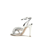 Gianvito Rossi Silver Calf Leather Stiletto Heel Sandals