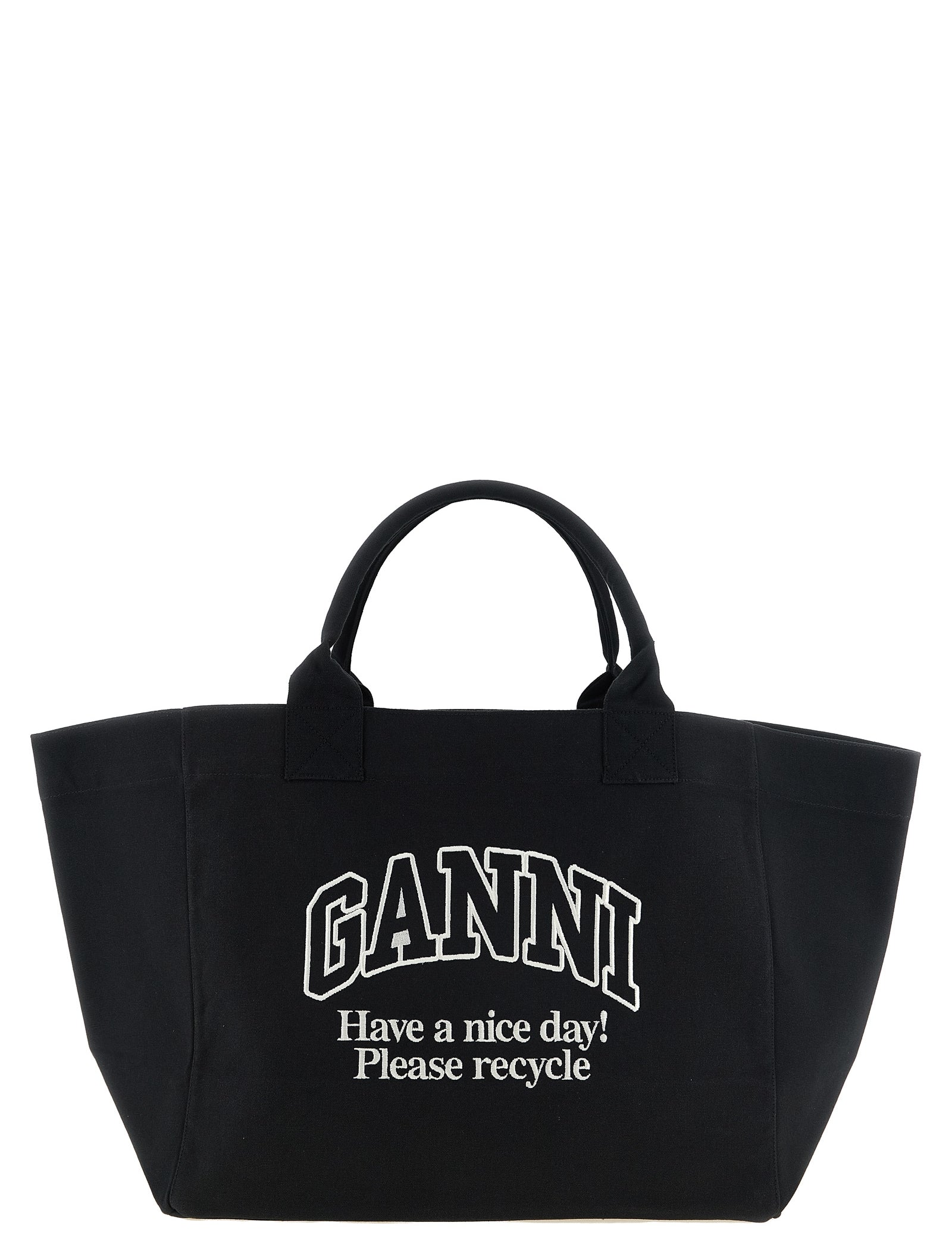 Ganni Black Recycled Cotton Shopper Bag