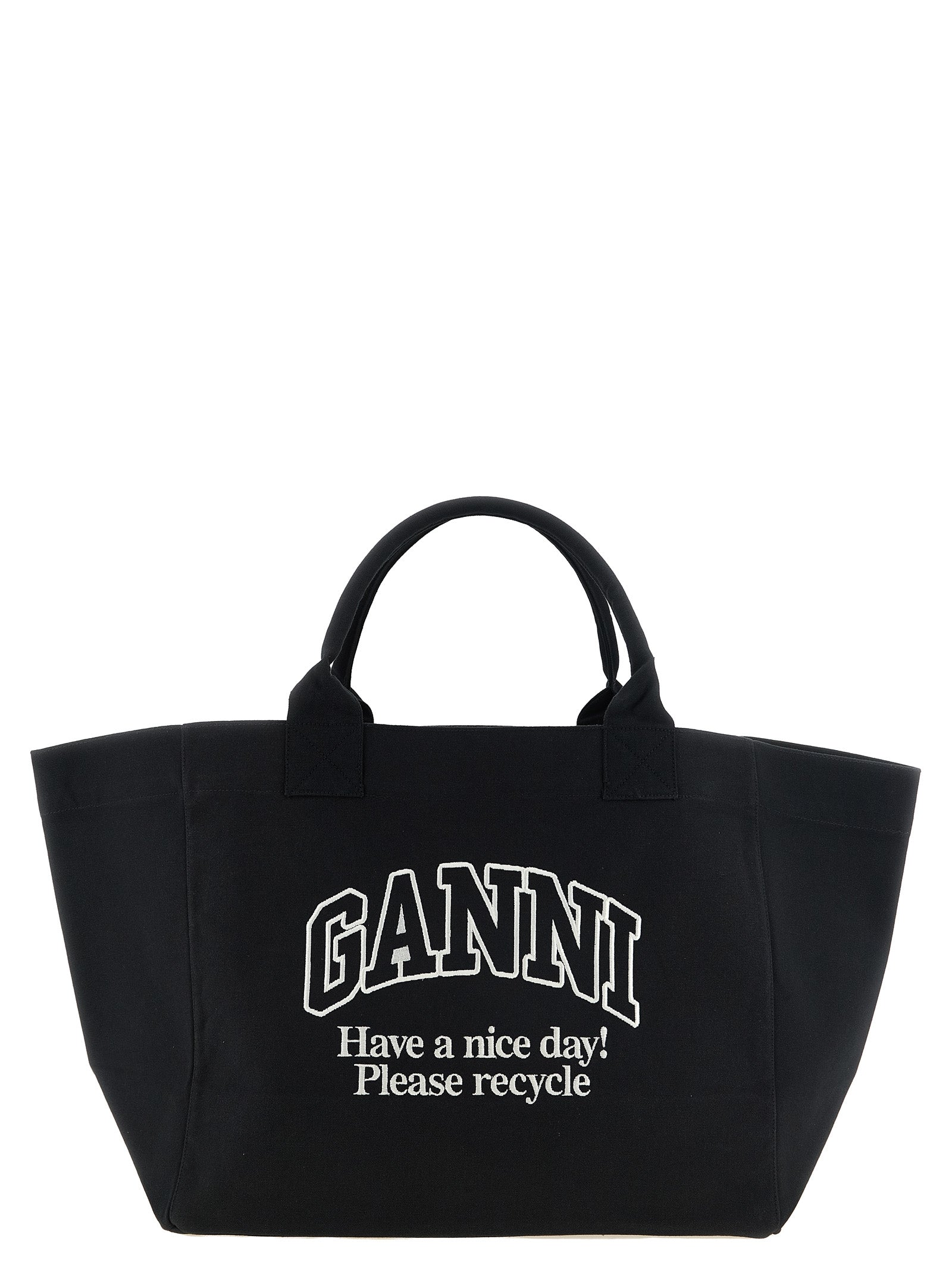 Ganni Black Recycled Cotton Shopper Bag