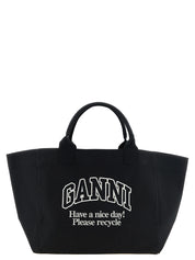 Ganni Black Recycled Cotton Shopper Bag