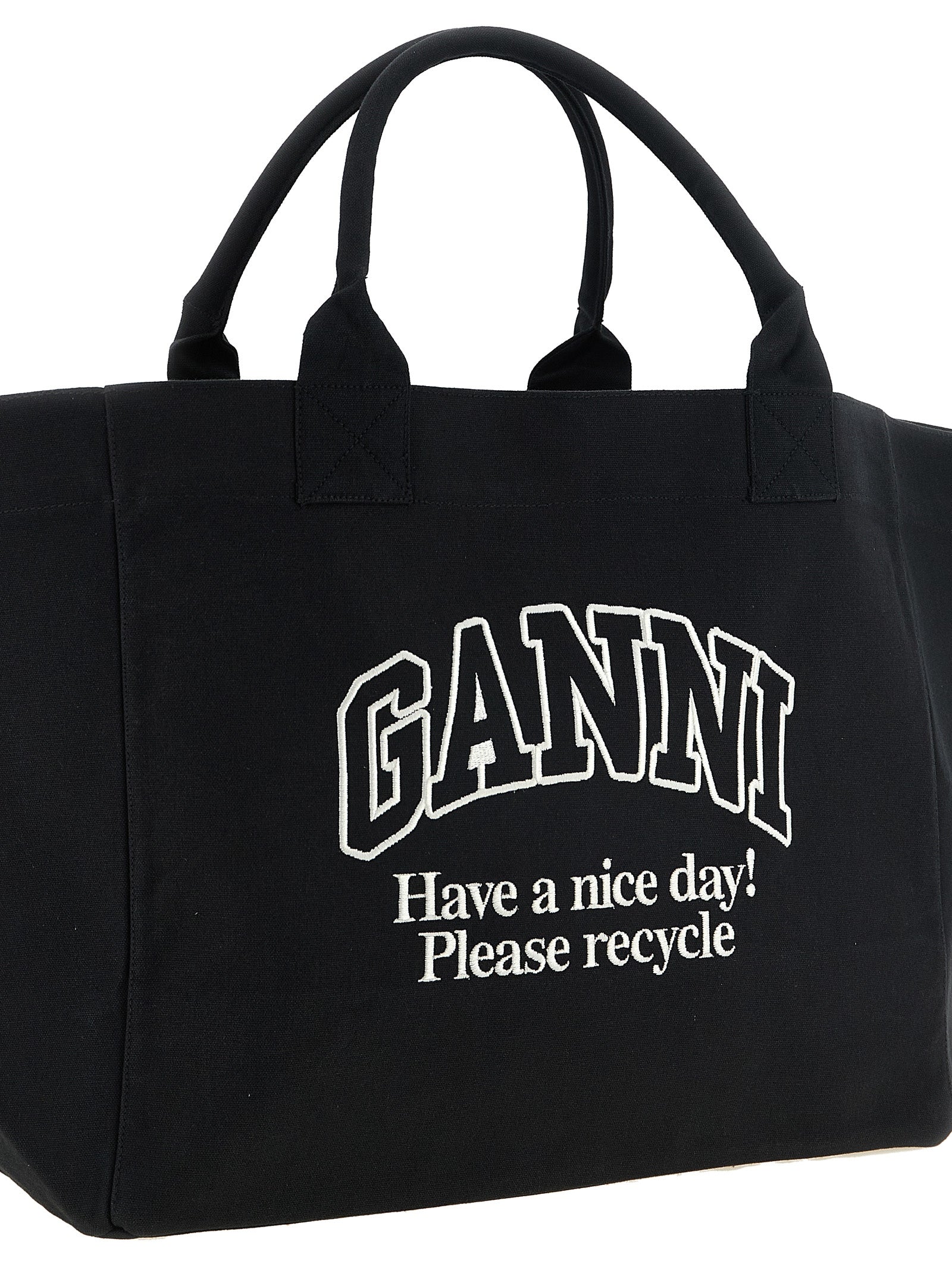 Ganni Black Recycled Cotton Shopper Bag