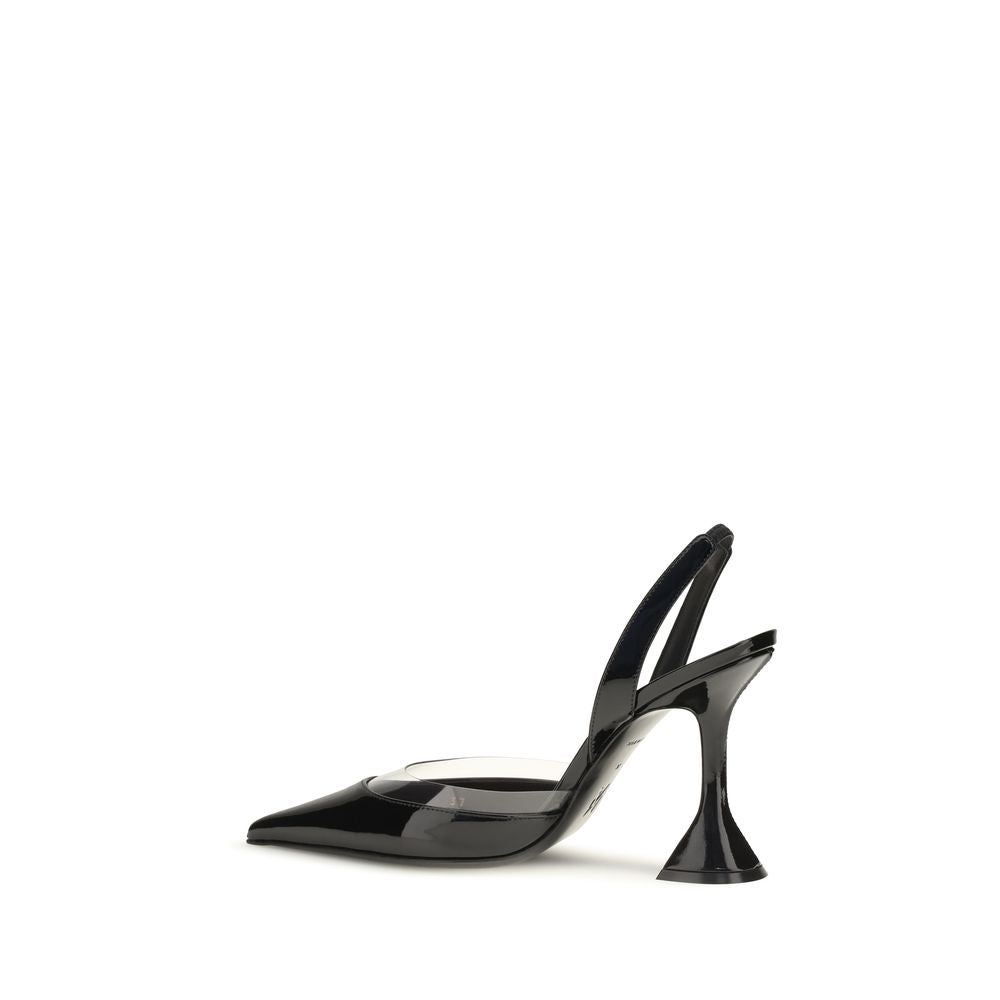 Amina Muaddi Black Calf Leather Pumps