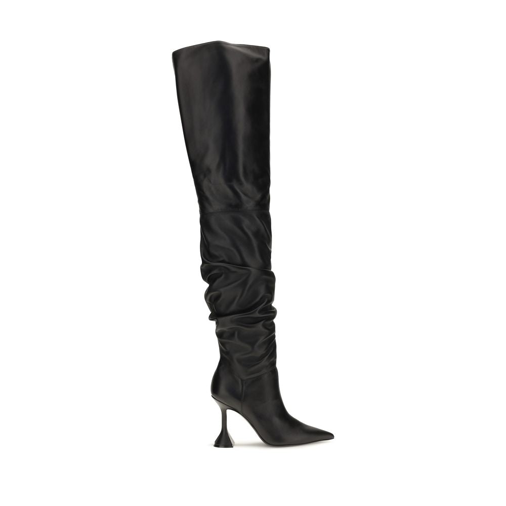 Amina Muaddi Black Calf Leather Boots