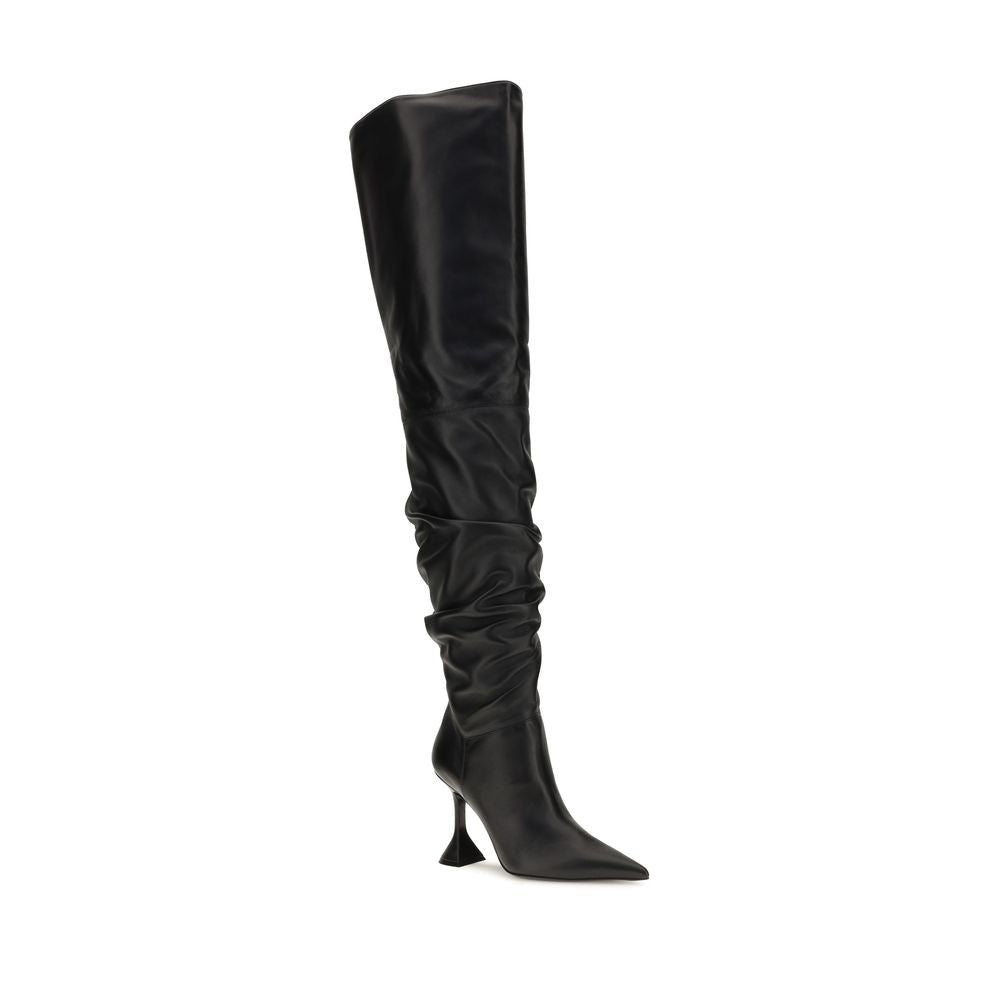 Amina Muaddi Black Calf Leather Boots