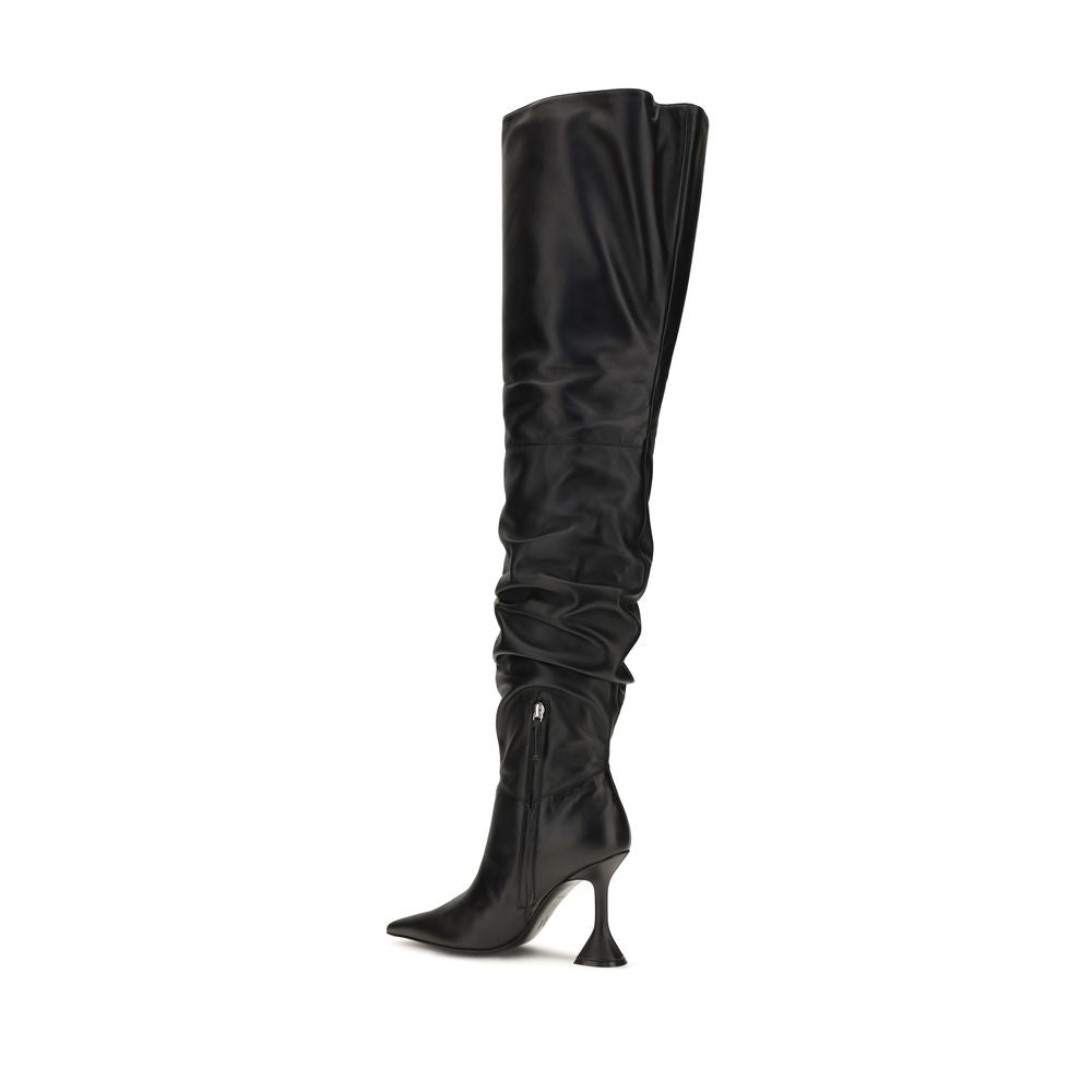Amina Muaddi Black Calf Leather Boots