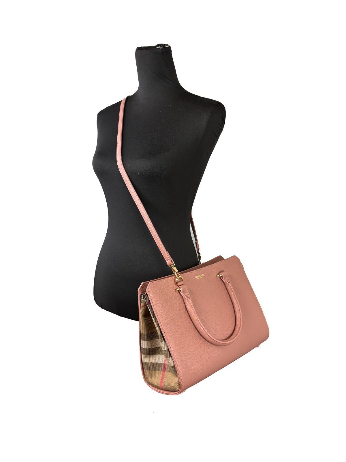 Burberry Dark Rosewood Leather Canvas Tote Bags