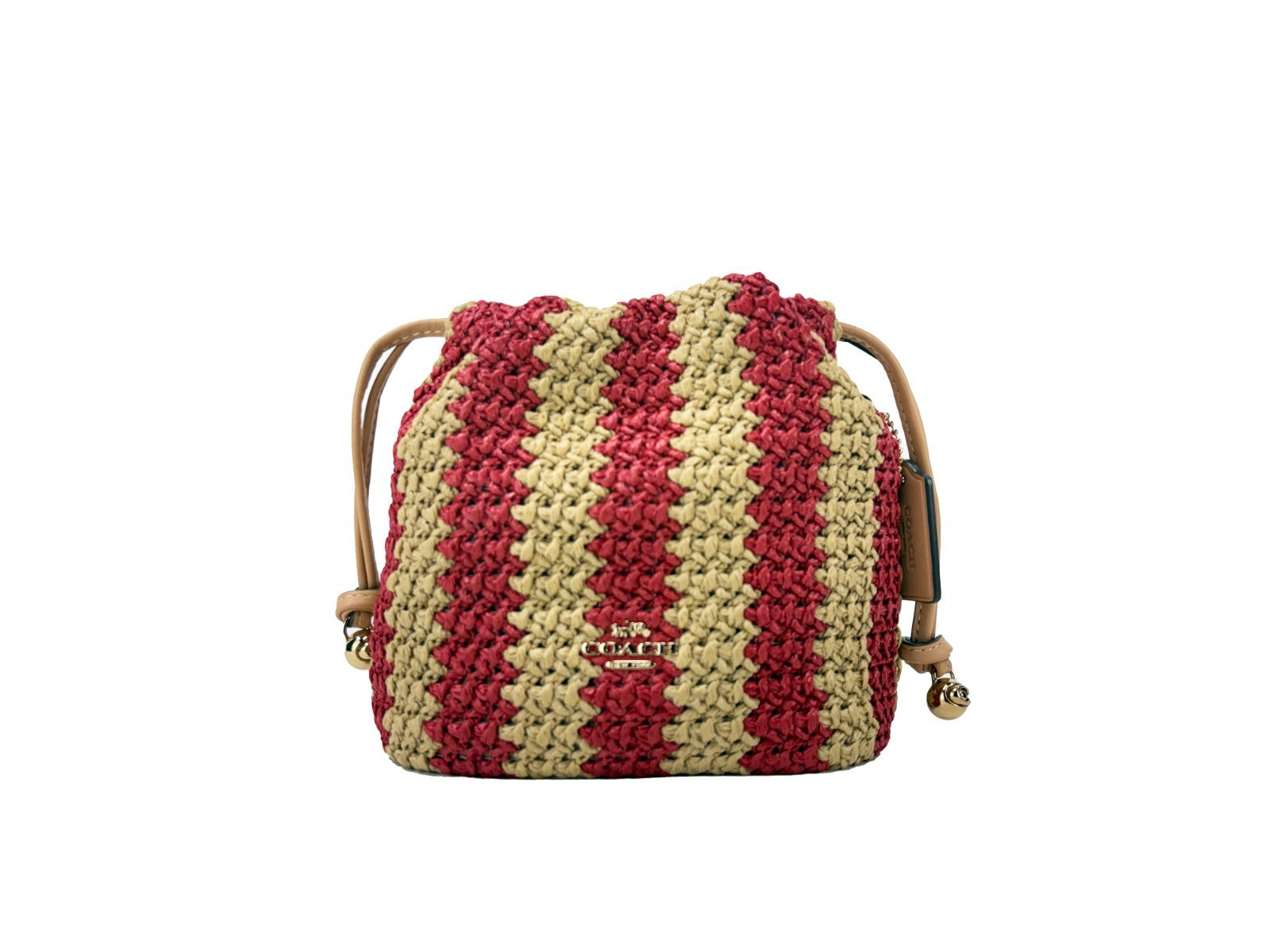COACH Red / Tan Straw with Leather Trim Crossbody Bag