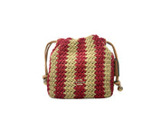 COACH Red / Tan Straw with Leather Trim Crossbody Bag
