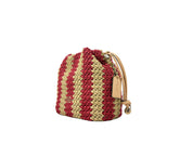 COACH Red / Tan Straw with Leather Trim Crossbody Bag
