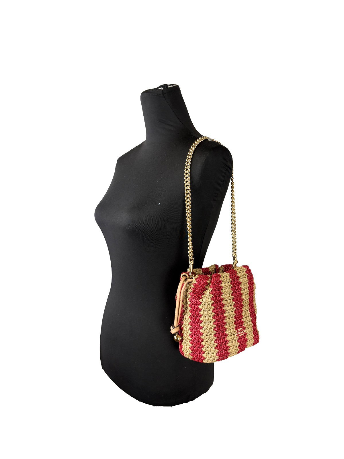 COACH Red / Tan Straw with Leather Trim Crossbody Bag