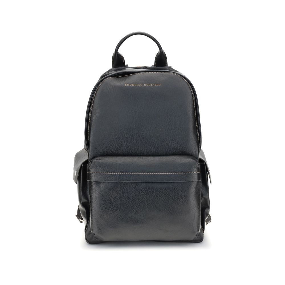 Brunello Cucinelli Black Calf Leather Backpack
