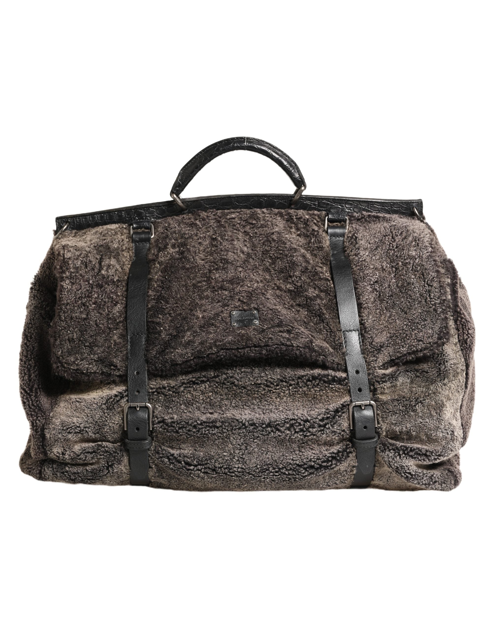 Dolce & Gabbana Black Shearling Leather Shoulder Bag