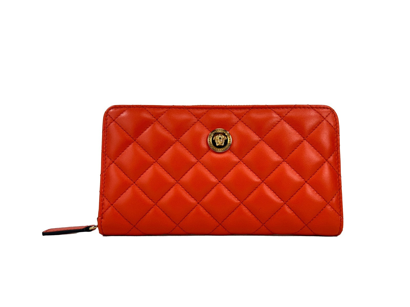 Versace Coral Quilted Leather Continental Clutch Zip Wallet