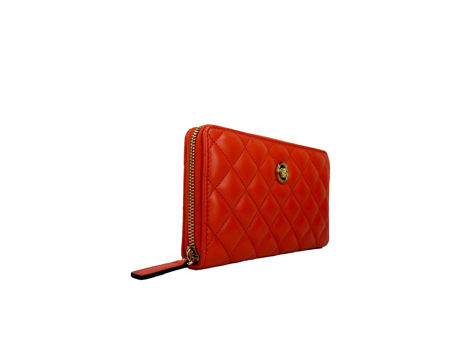 Versace Coral Quilted Leather Continental Clutch Zip Wallet