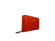 Versace Coral Quilted Leather Continental Clutch Zip Wallet