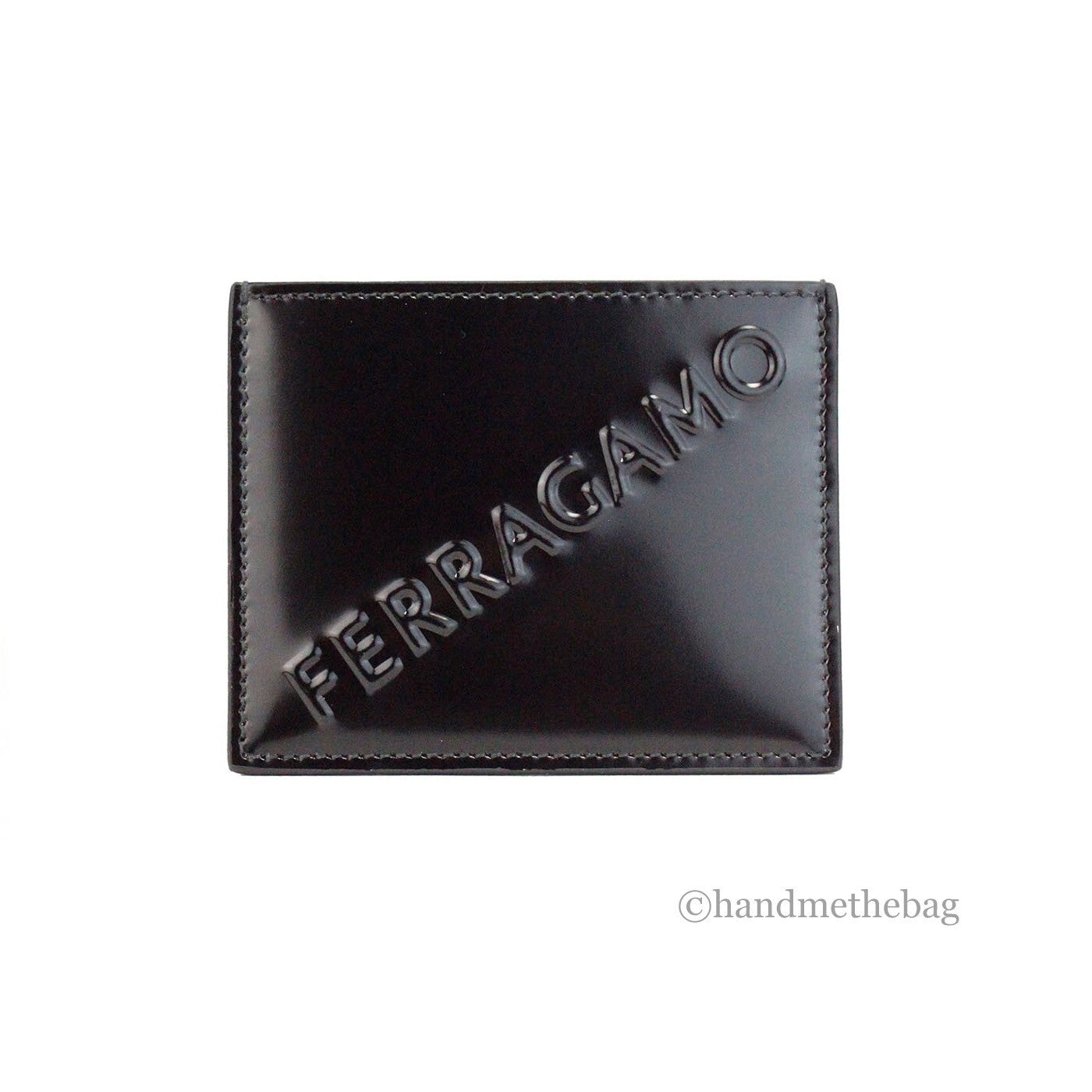 Salvatore Ferragamo Black Patent Leather Card Case Wallet