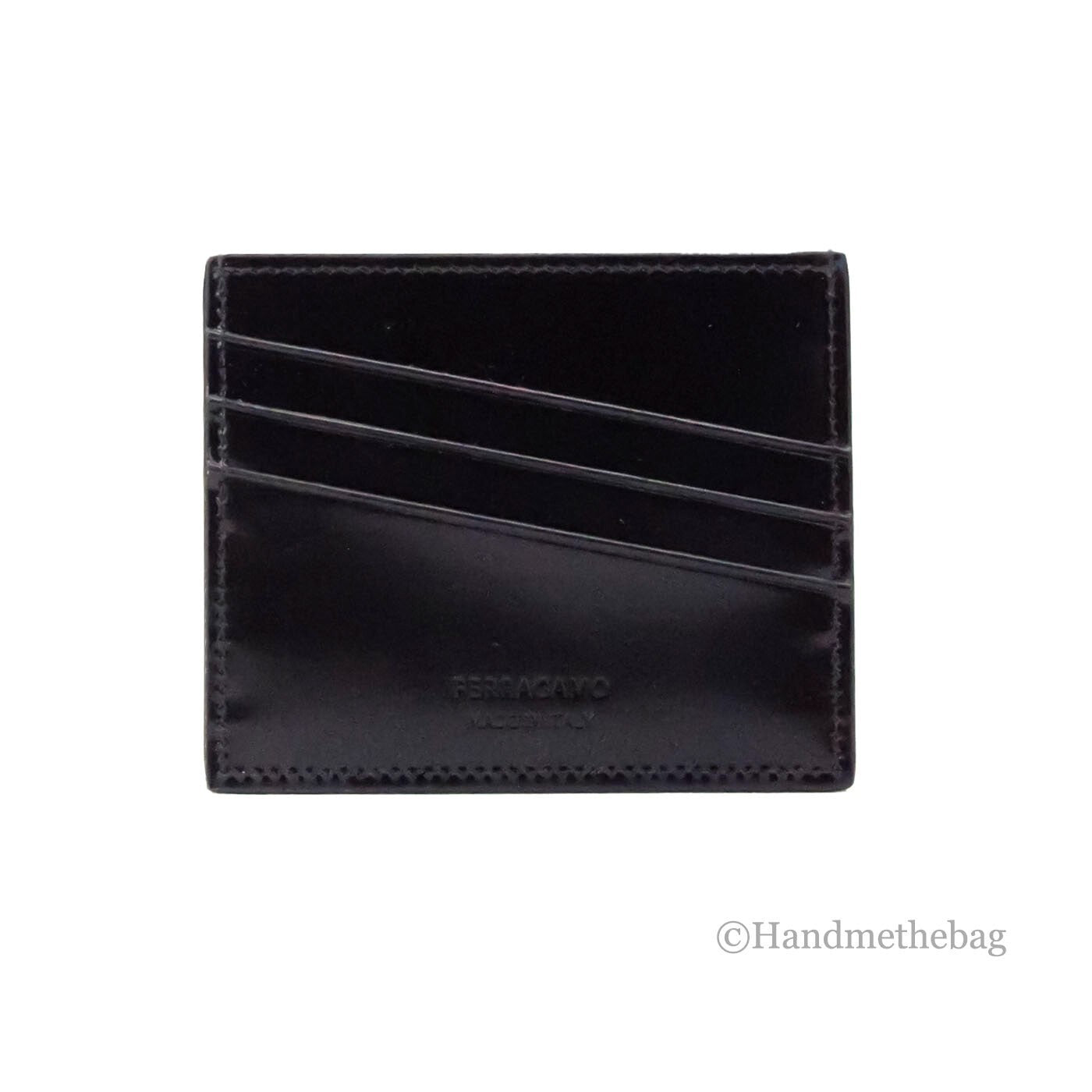 Salvatore Ferragamo Black Patent Leather Card Case Wallet