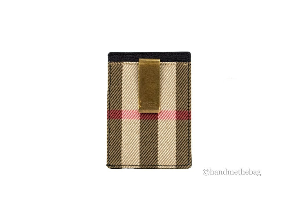 Burberry Black Leather and Canvas Money Clip Card Case