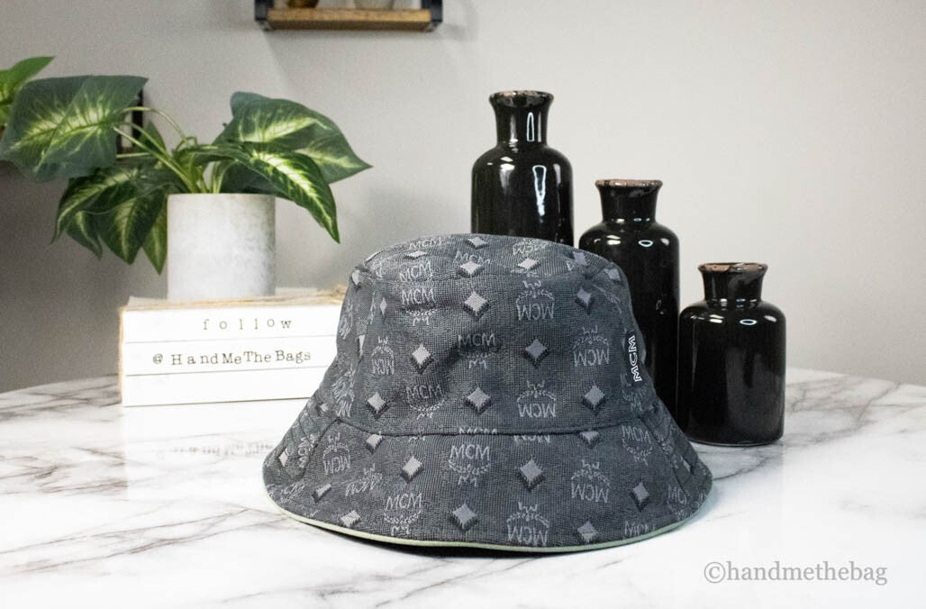 MCM Dark Grey Recycled Polyamide Cotton Blend Bucket Hats