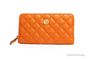 Versace Dark Orange Smooth Leather Continental Clutch Zip Wallet