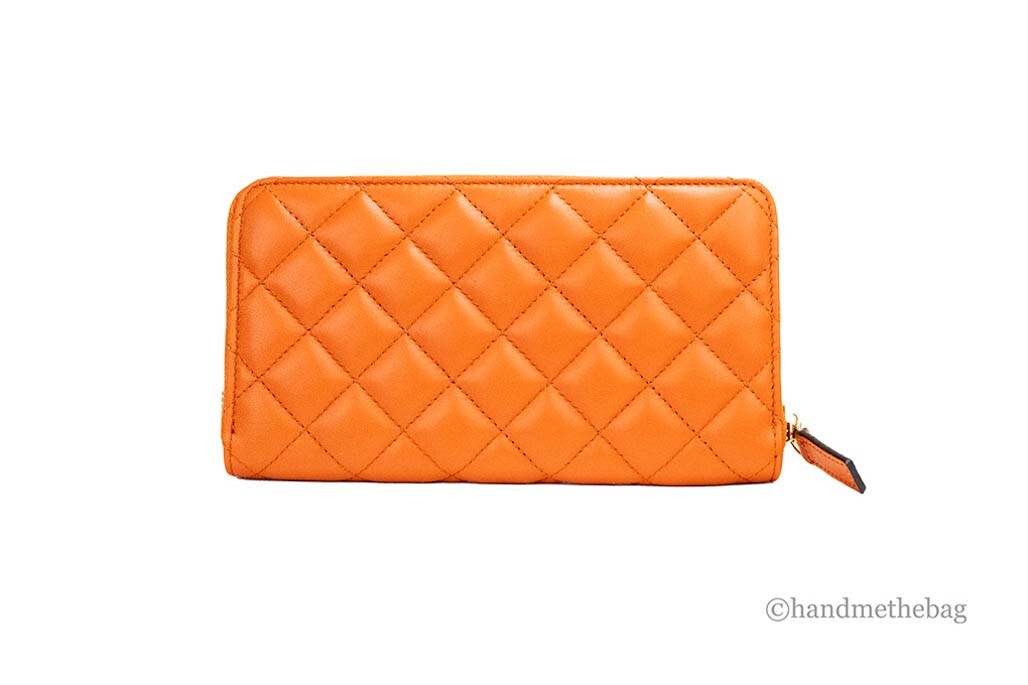 Versace Dark Orange Smooth Leather Continental Clutch Zip Wallet