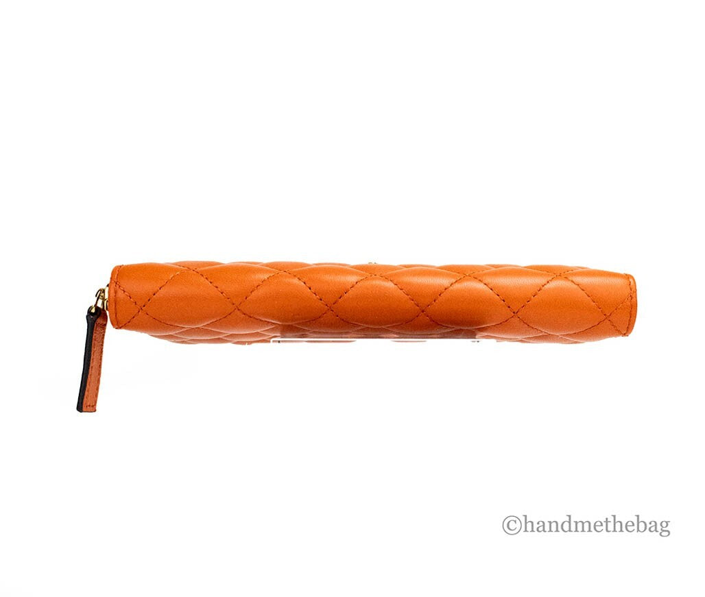Versace Dark Orange Smooth Leather Continental Clutch Zip Wallet