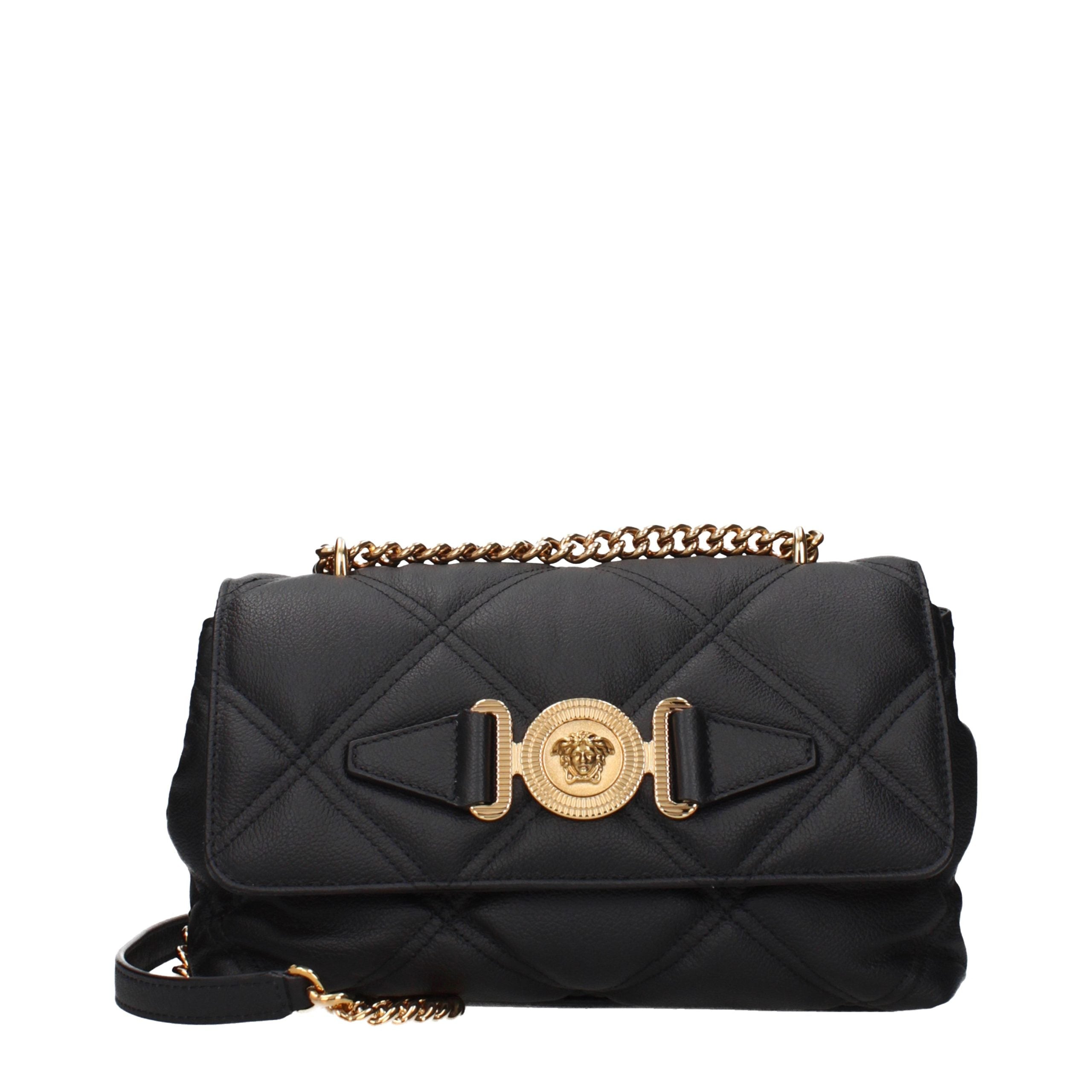 Versace Black Leather Shoulder Bags