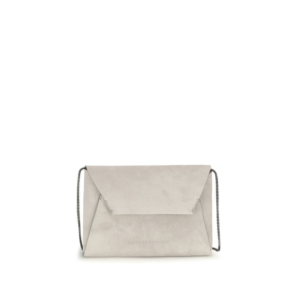 Brunello Cucinelli Gray Suede Calf Leather Clutch Bag