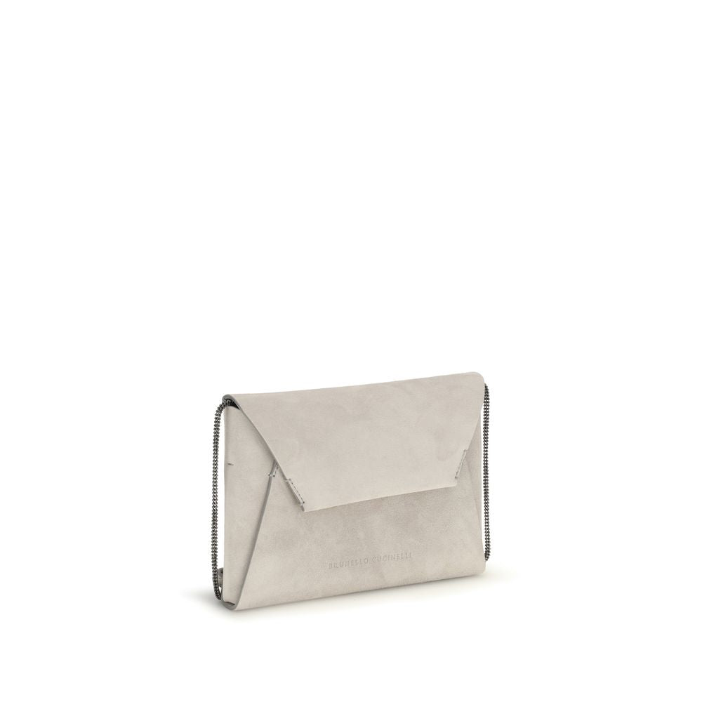 Brunello Cucinelli Gray Suede Calf Leather Clutch Bag