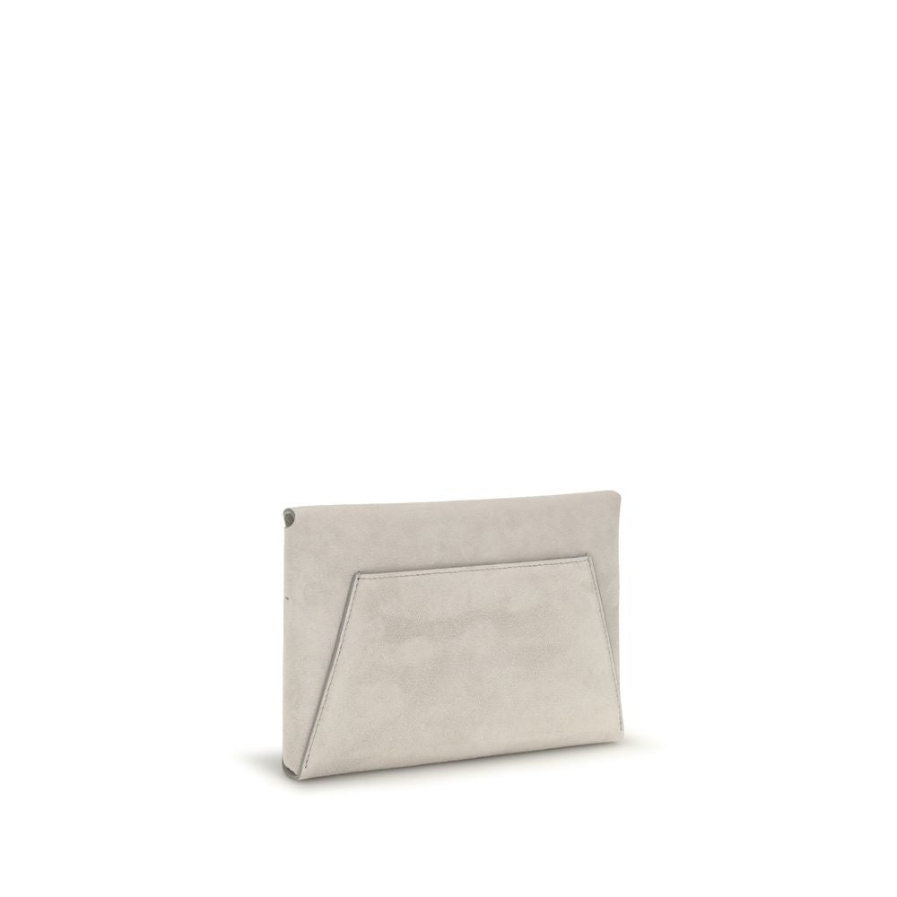 Brunello Cucinelli Gray Suede Calf Leather Clutch Bag