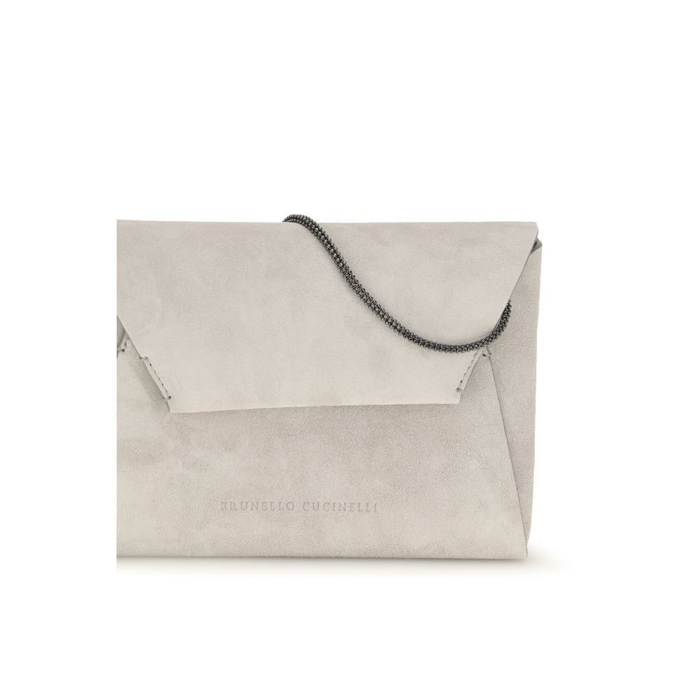 Brunello Cucinelli Gray Suede Calf Leather Clutch Bag