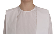 White Crew Neck Long Sleeve Cotton Blouse