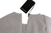 White Crew Neck Long Sleeve Cotton Blouse