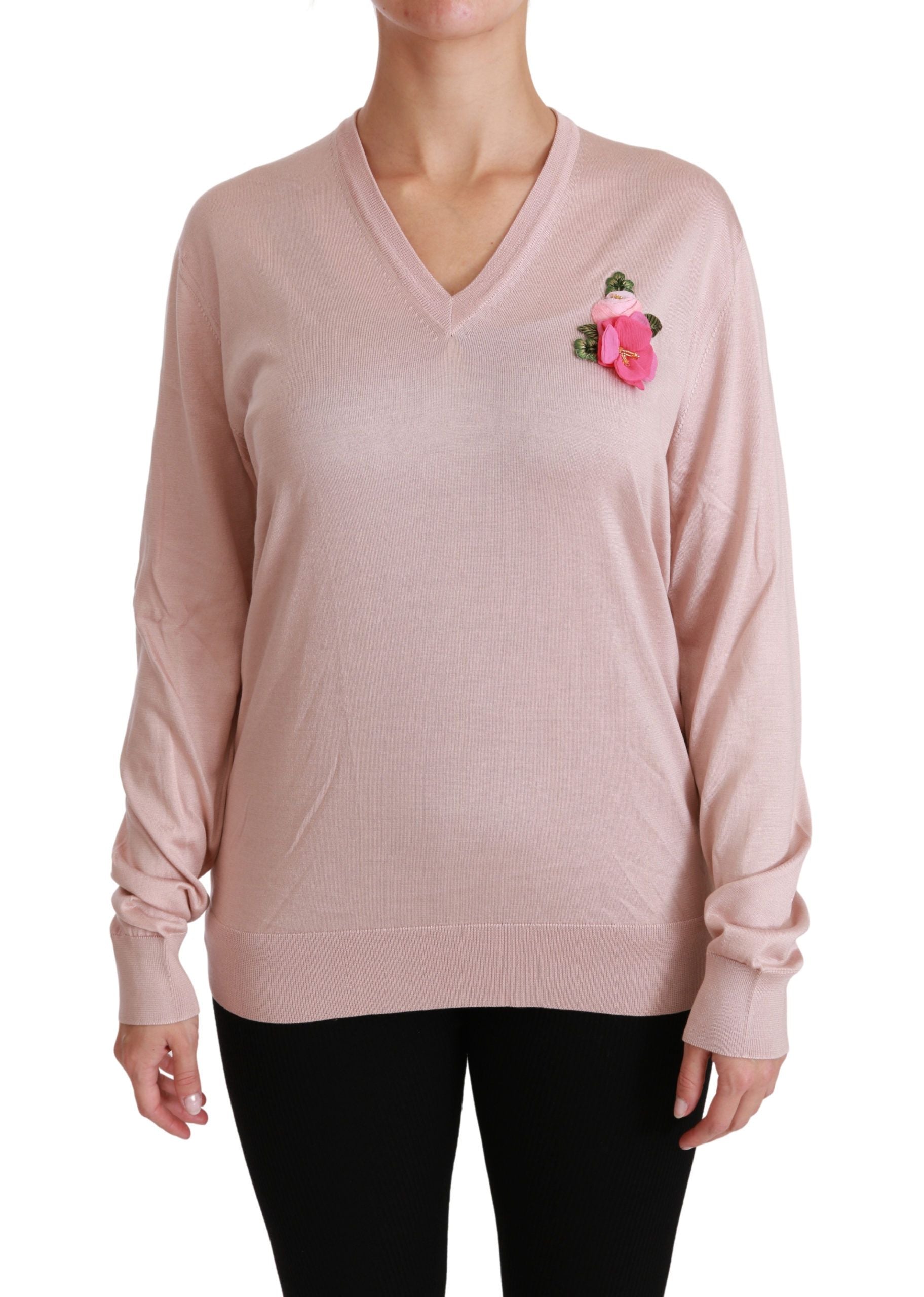 Rosa blommig pullover i siden