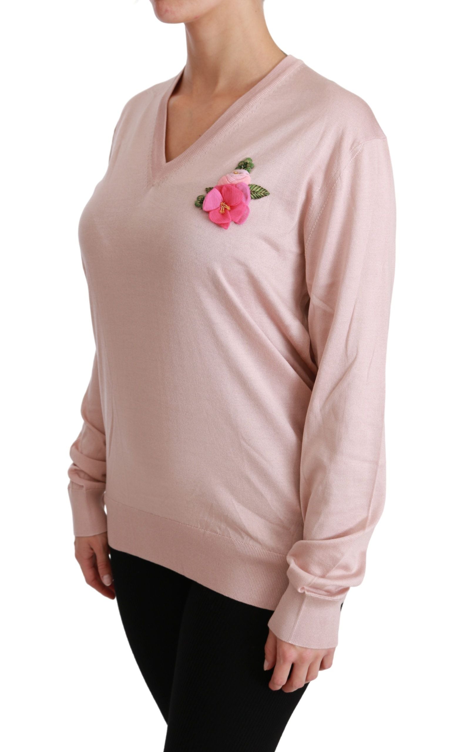 Rosa blommig pullover i siden