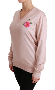 Rosa blommig pullover i siden