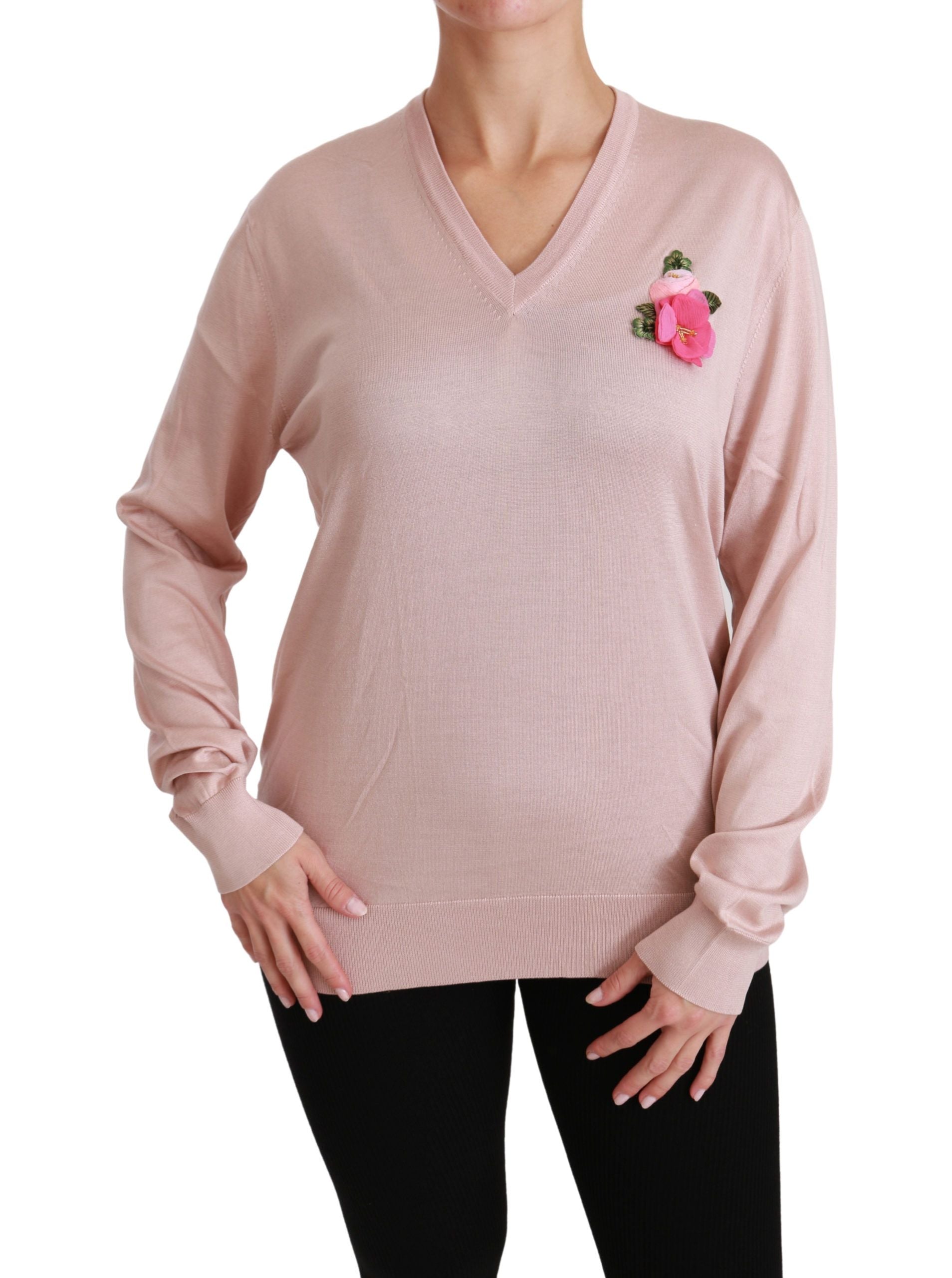 Rosa blommig pullover i siden