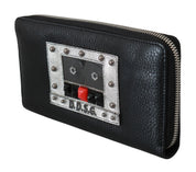 Black Mens Zipper Continental Purse 100% Leather Wallet