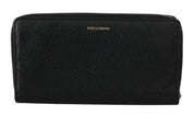 Black Mens Zipper Continental Purse 100% Leather Wallet