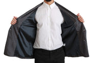 Navy Blue Patterned Double Breasted Coat Jacket