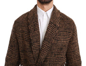 Brown Checkered Wool Robe Coat  Wrap Jacket