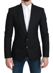 Black Single Breasted Formal Wool Blazer