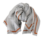 Grå Orange Blommig Silkeshalsduk Med Omslagsmotiv