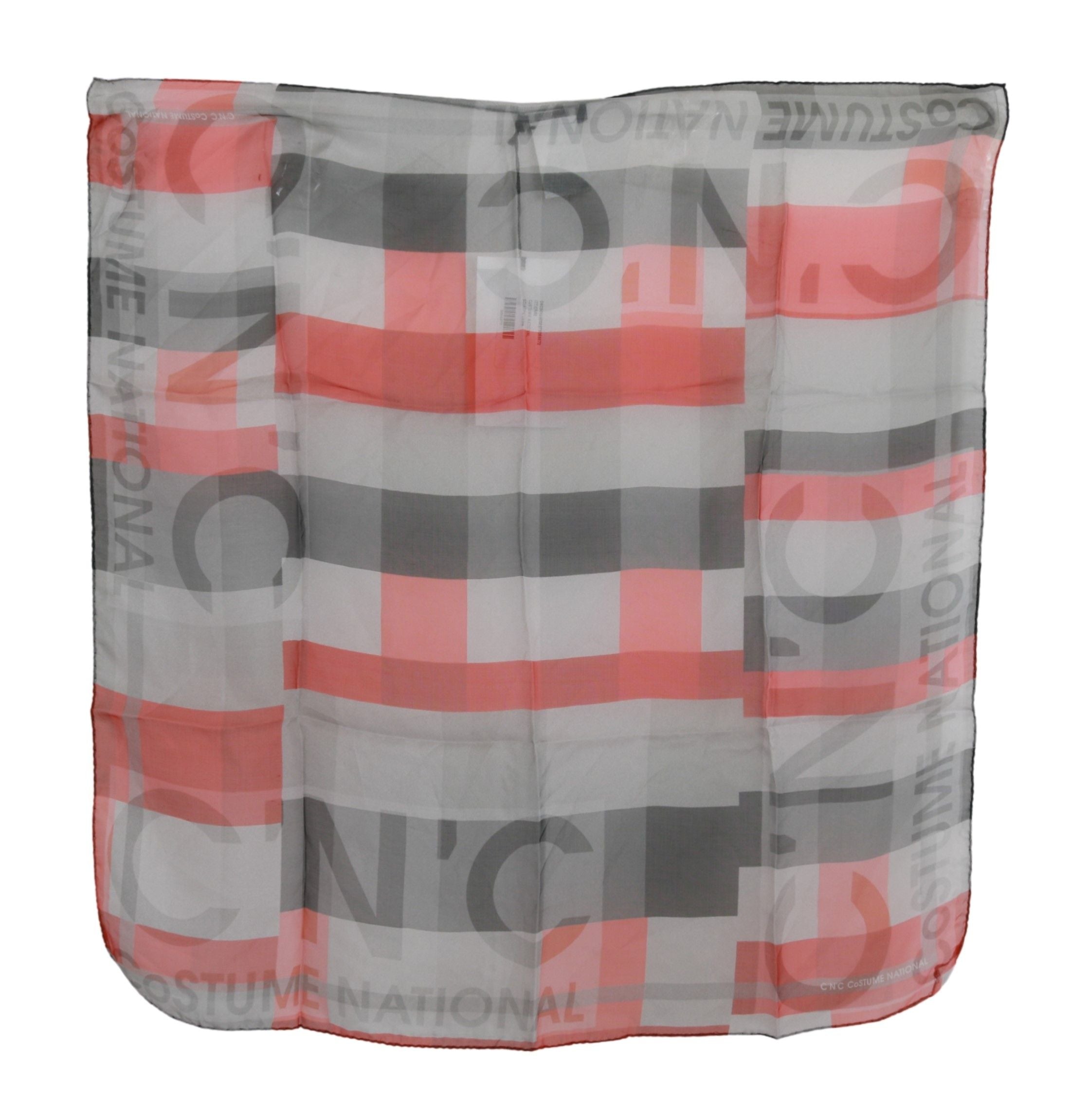 Röd sidenhalsduk med märkesvaror och grått