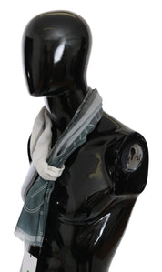 Grå ullviskosfoulard mönstrad märkeshalsduk