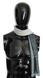 Grå ullviskosfoulard mönstrad märkeshalsduk