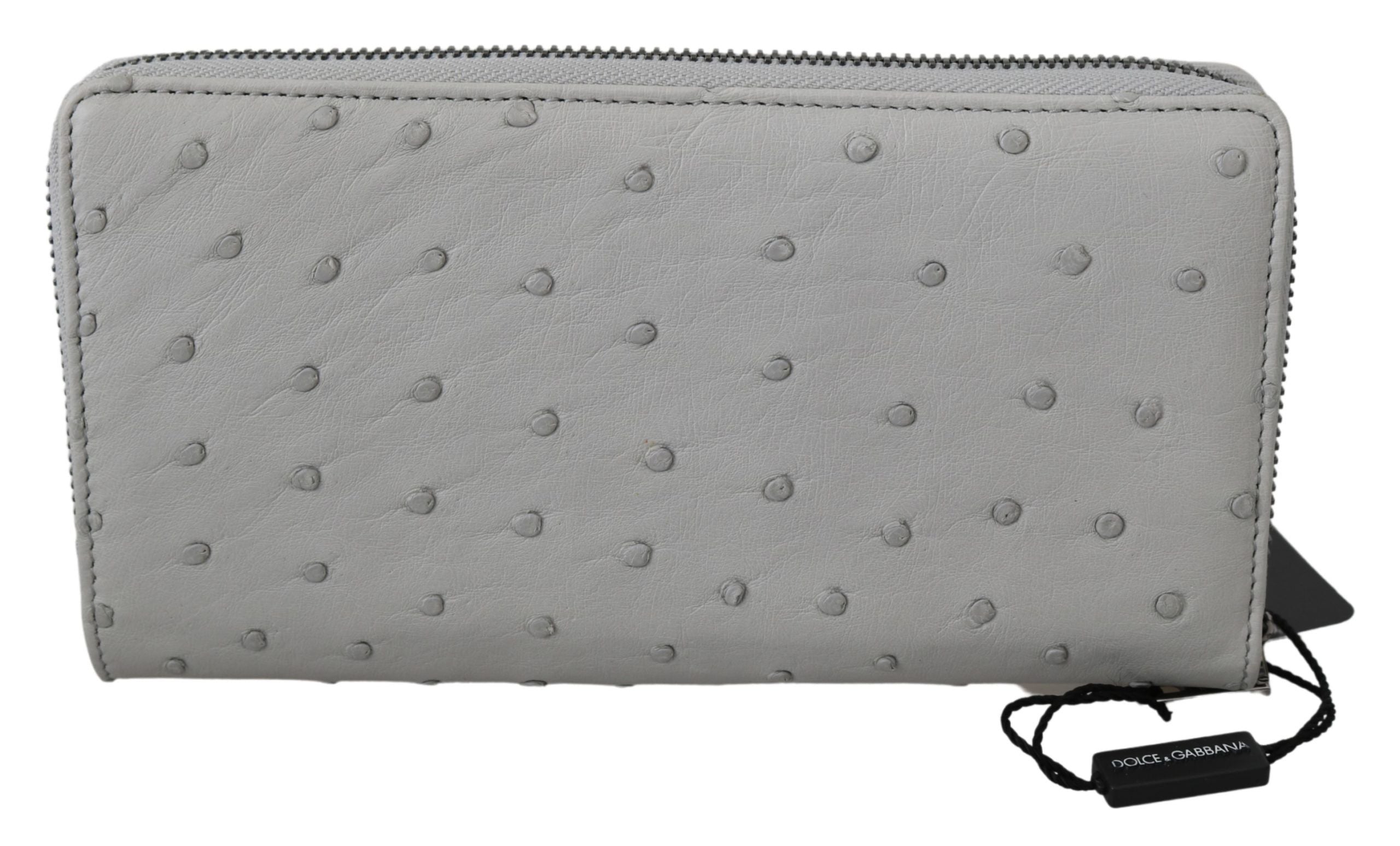 Dolce & Gabbana White Ostrich Leather Continental Clutch Wallet