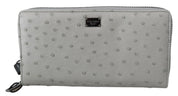 White Ostrich Leather Continental Mens Clutch Wallet