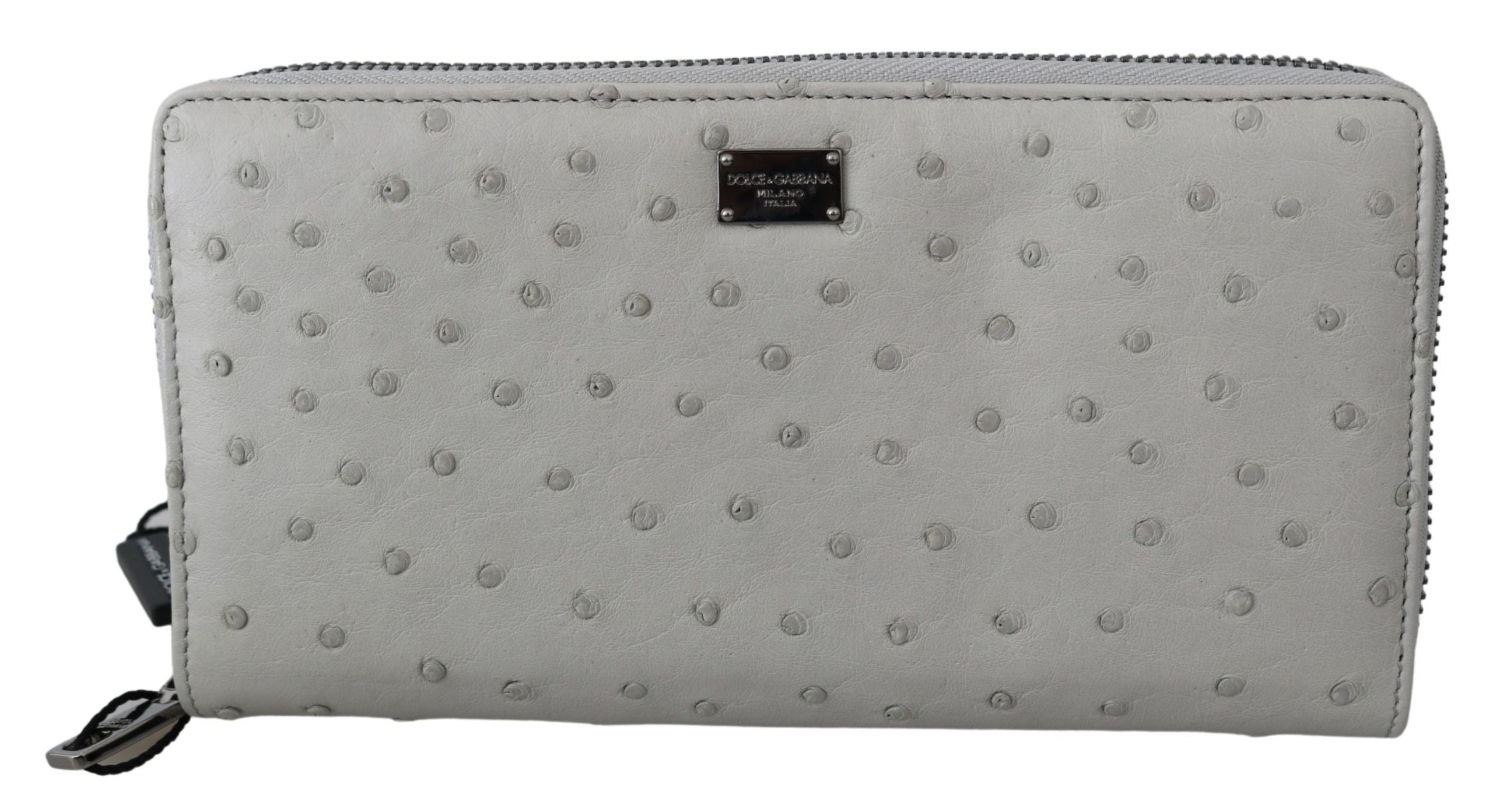 Dolce & Gabbana White Ostrich Leather Continental Clutch Wallet
