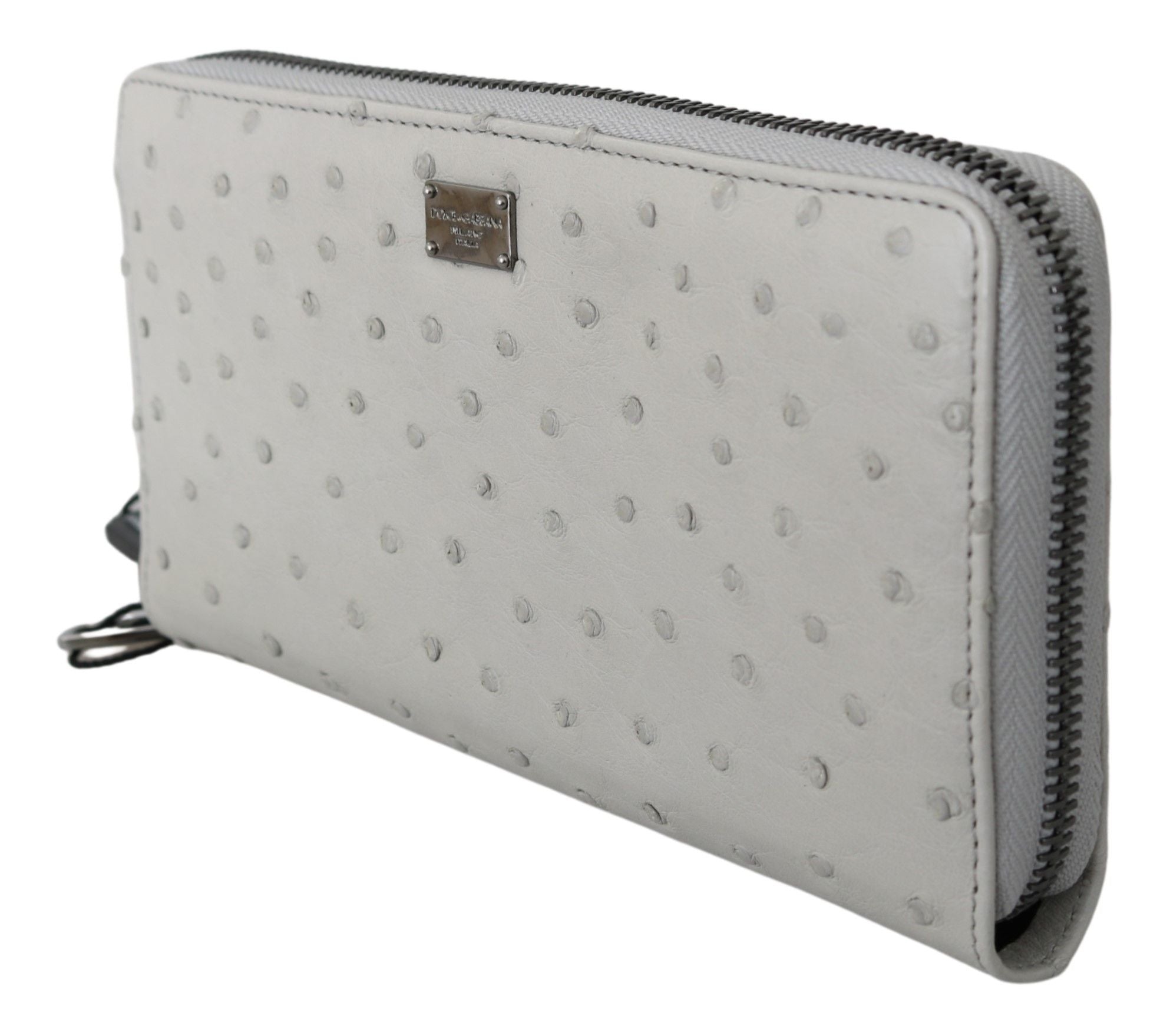 Dolce & Gabbana White Ostrich Leather Continental Clutch Wallet